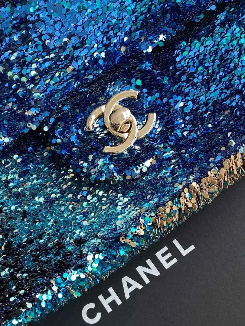 Chanel Flap bag, Fringed sequins,  AS4561 Blue