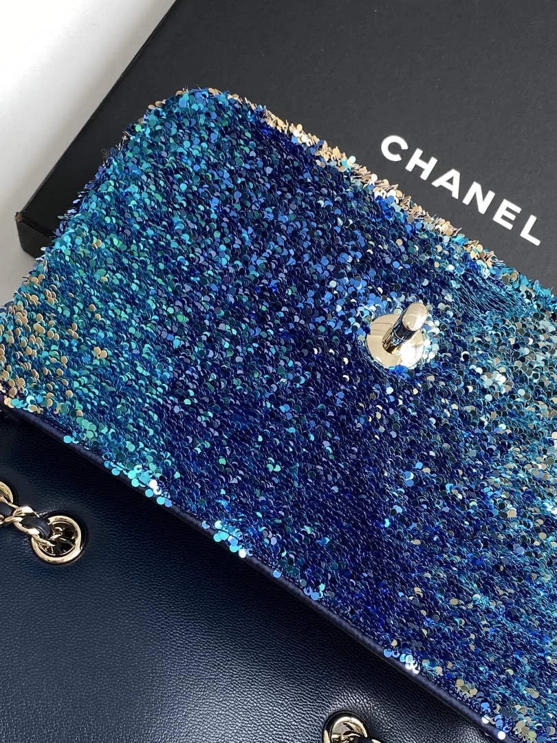 Chanel Flap bag, Fringed sequins,  AS4561 Blue