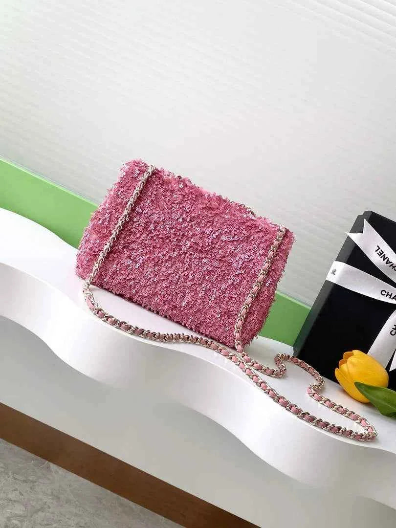 Chanel Flap bag, Fringed sequins,  AS4561 Plum