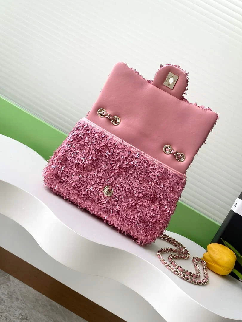 Chanel Flap bag, Fringed sequins,  AS4561 Plum