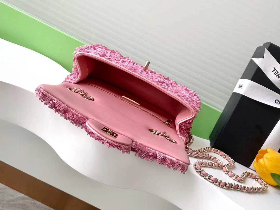 Chanel Flap bag, Fringed sequins,  AS4561 Plum