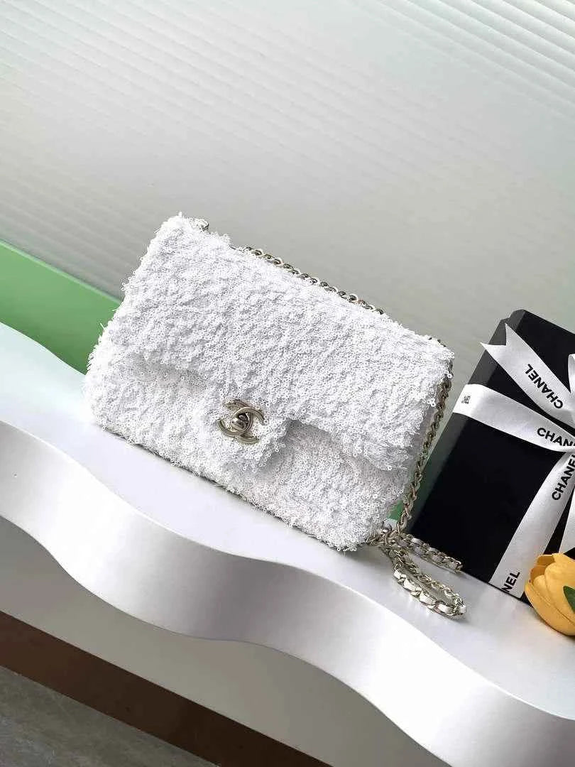 Chanel Flap bag, Fringed sequins,  AS4561 White