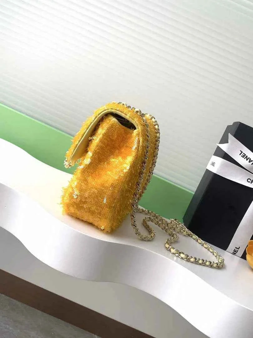 Chanel Flap bag, Fringed sequins,  AS4561 Yellow
