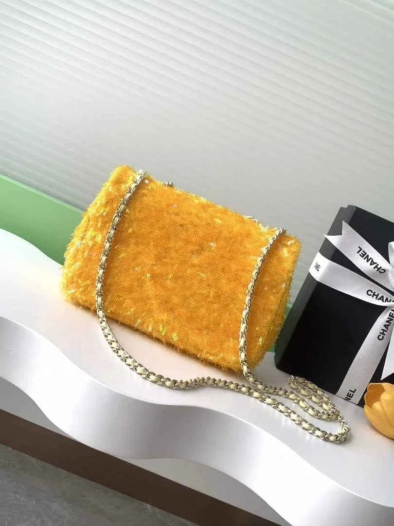 Chanel Flap bag, Fringed sequins,  AS4561 Yellow