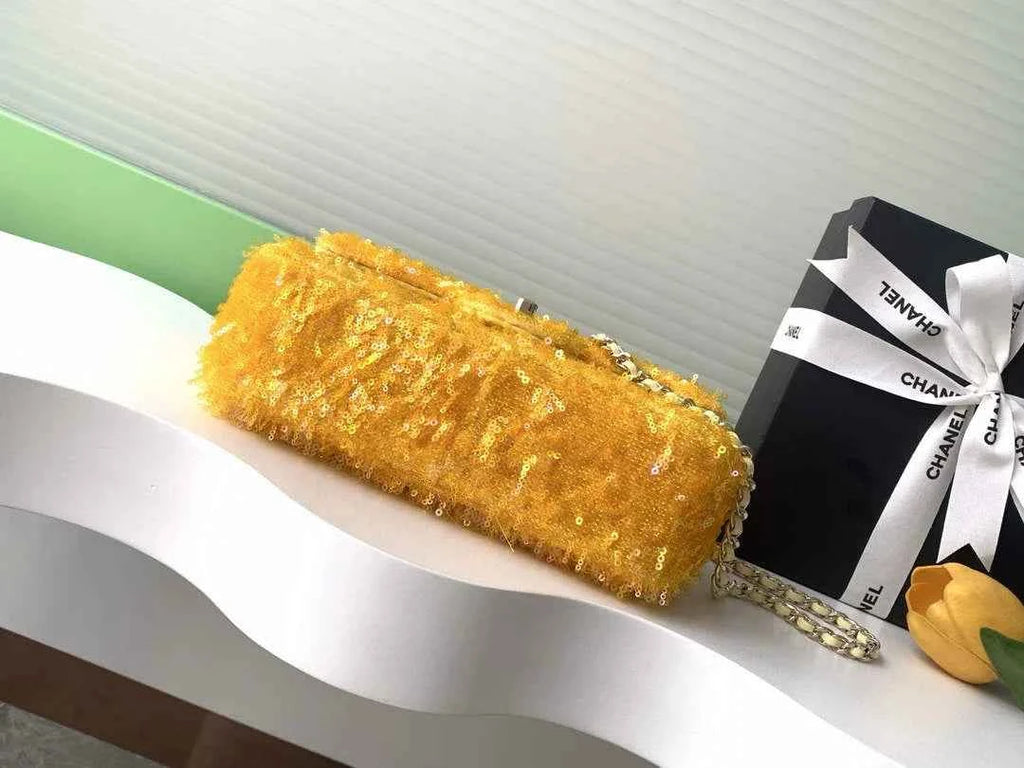 Chanel Flap bag, Fringed sequins,  AS4561 Yellow