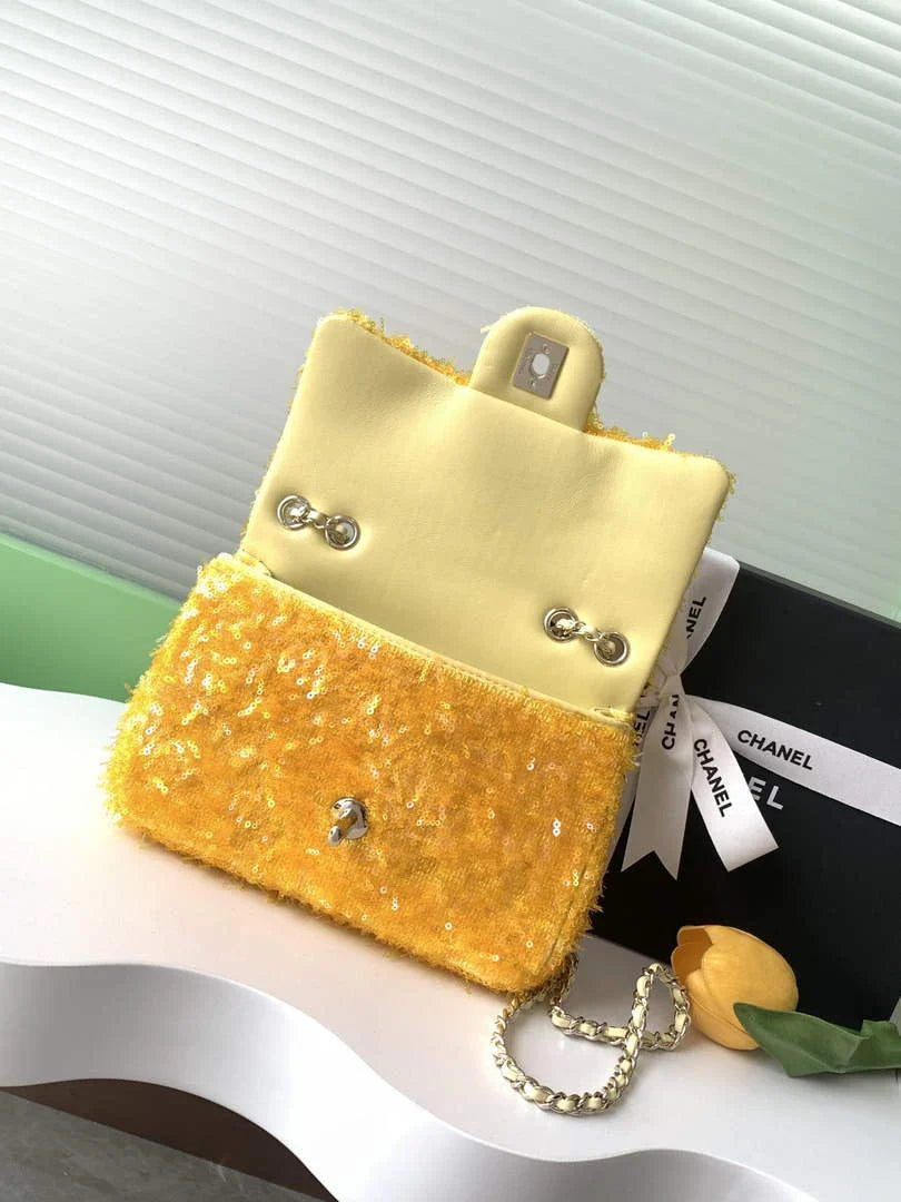 Chanel Flap bag, Fringed sequins,  AS4561 Yellow