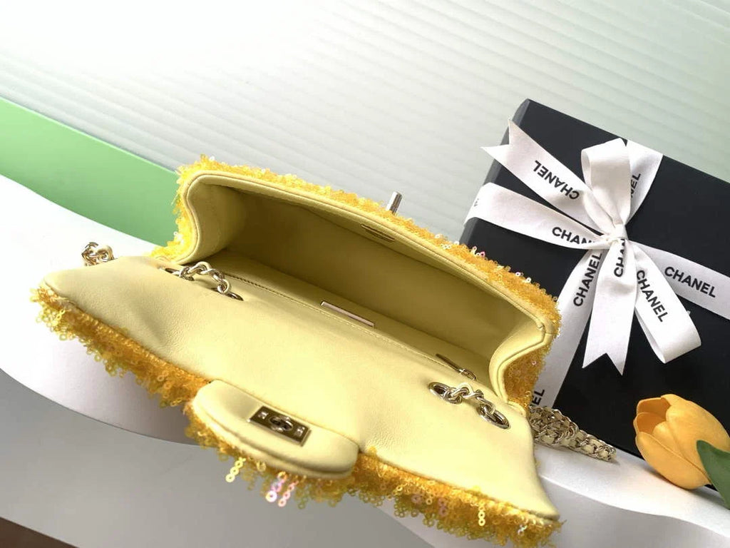 Chanel Flap bag, Fringed sequins,  AS4561 Yellow
