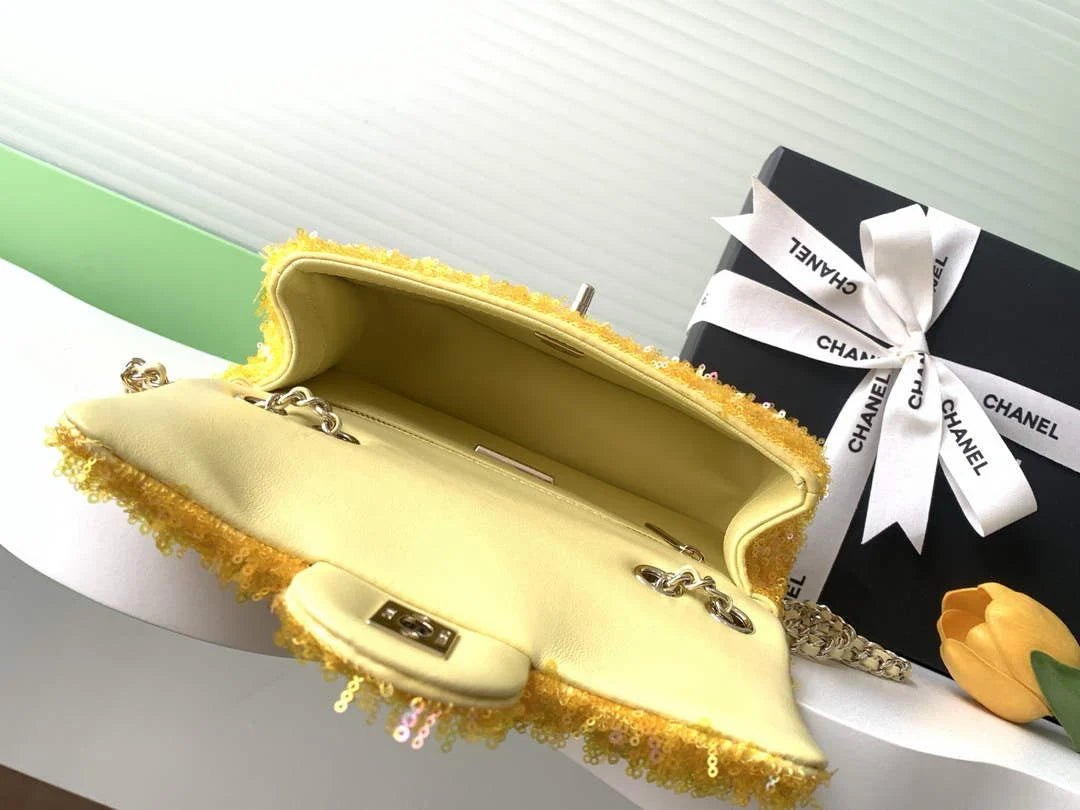 Chanel Flap bag, Fringed sequins,  AS4561 Yellow