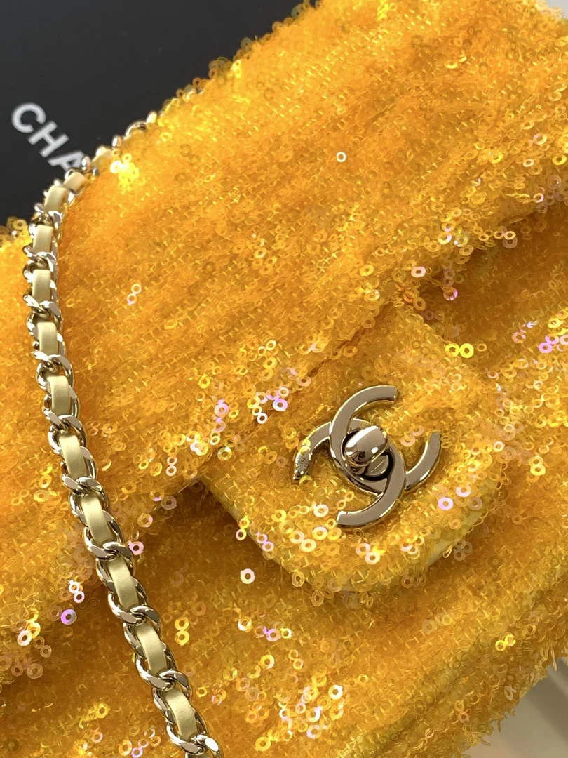 Chanel Flap bag, Fringed sequins,  AS4561 Yellow