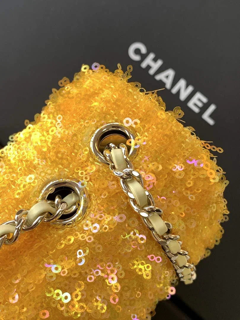 Chanel Flap bag, Fringed sequins,  AS4561 Yellow