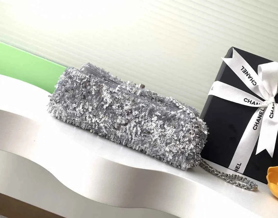 Chanel Flap bag, Fringed sequins,  AS4561 Silver