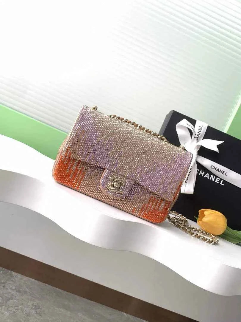 Chanel Shoulder bag, Beige Fringed sequins,  AS4561