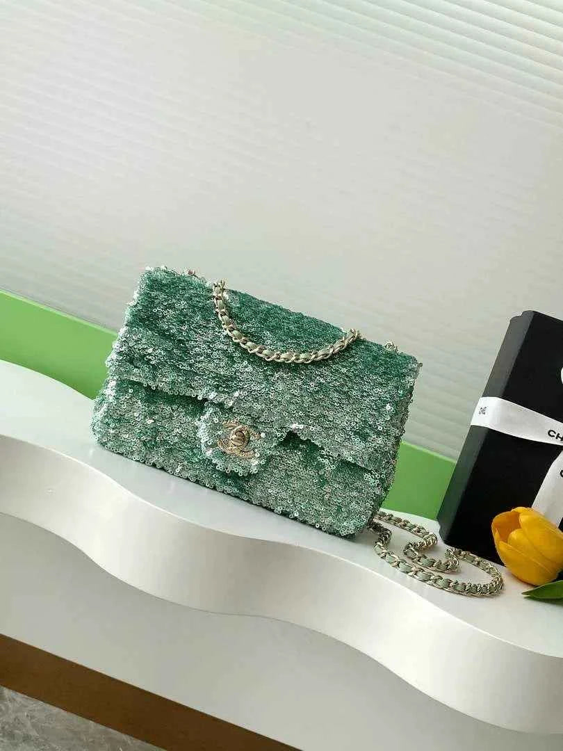 Chanel Flap bag, Fringed sequins,  AS4561 Green