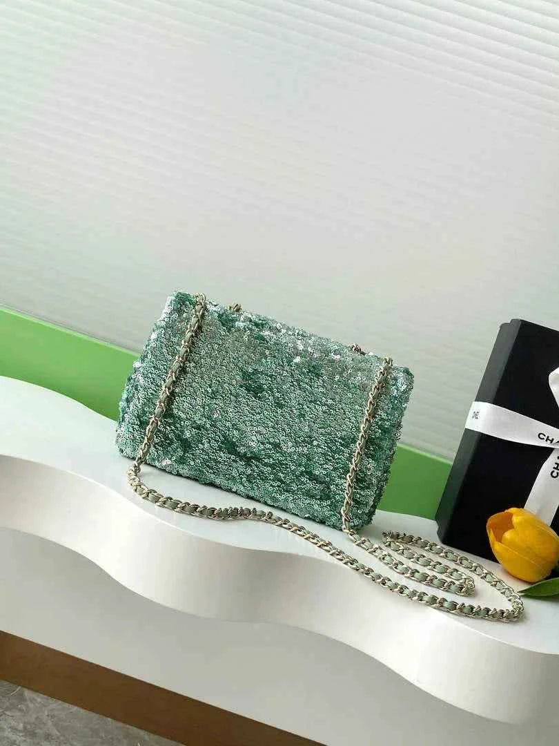 Chanel Flap bag, Fringed sequins,  AS4561 Green