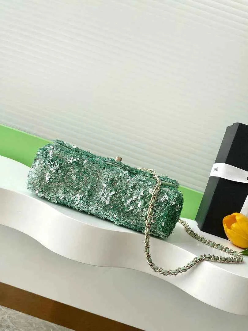 Chanel Flap bag, Fringed sequins,  AS4561 Green