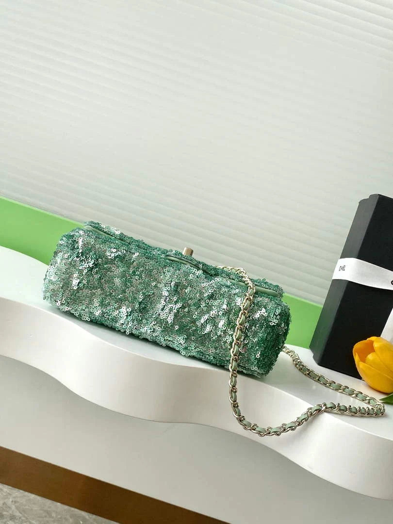 Chanel Flap bag, Fringed sequins,  AS4561 Green