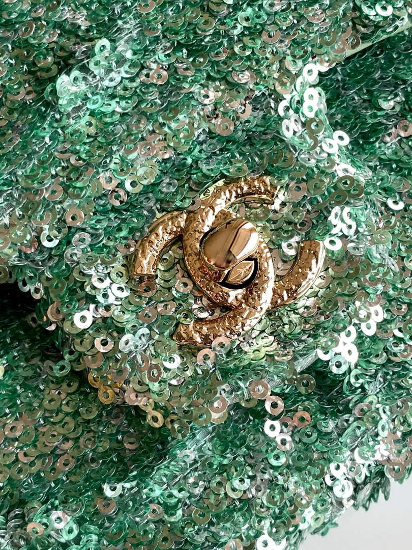 Chanel Flap bag, Fringed sequins,  AS4561 Green