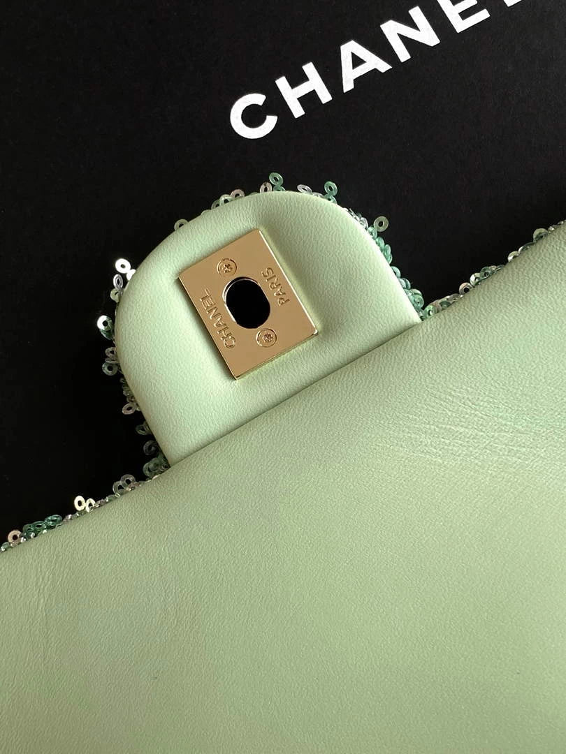 Chanel Flap bag, Fringed sequins,  AS4561 Green