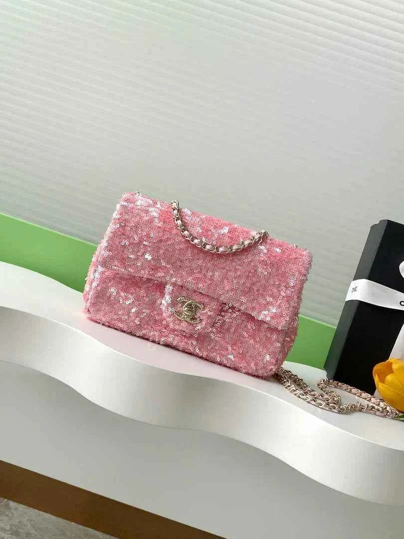 Chanel Flap bag, Fringed sequins,  AS4561 Pink