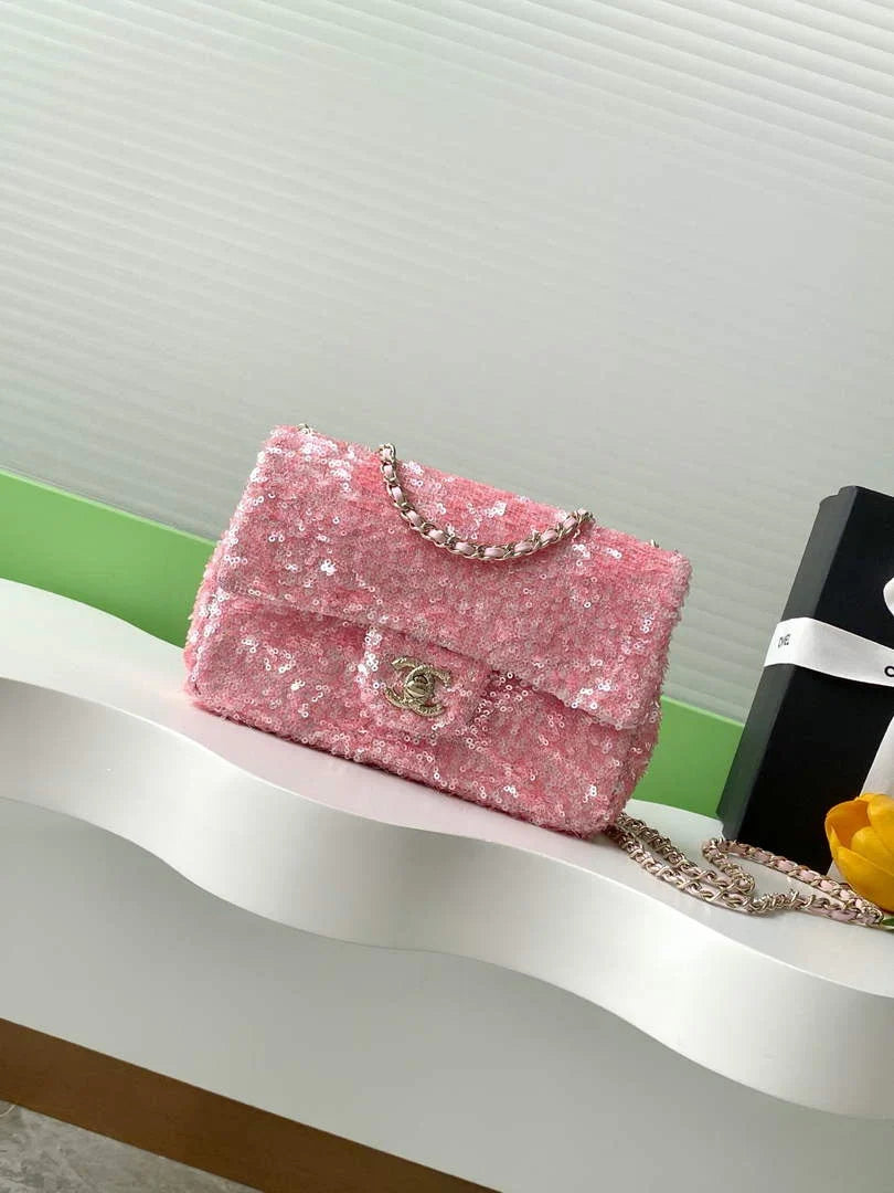 Chanel Flap bag, Fringed sequins,  AS4561 Pink
