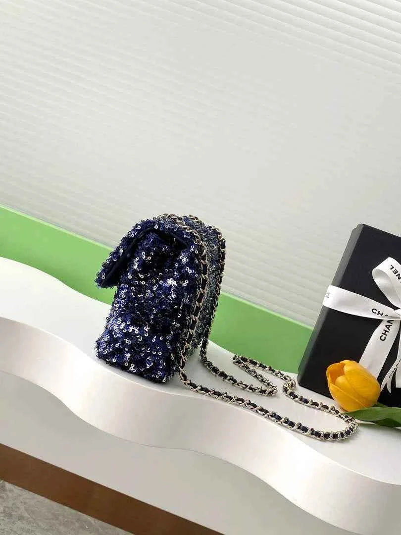 Chanel Flap bag, Fringed sequins,  AS4561 Navy Blue