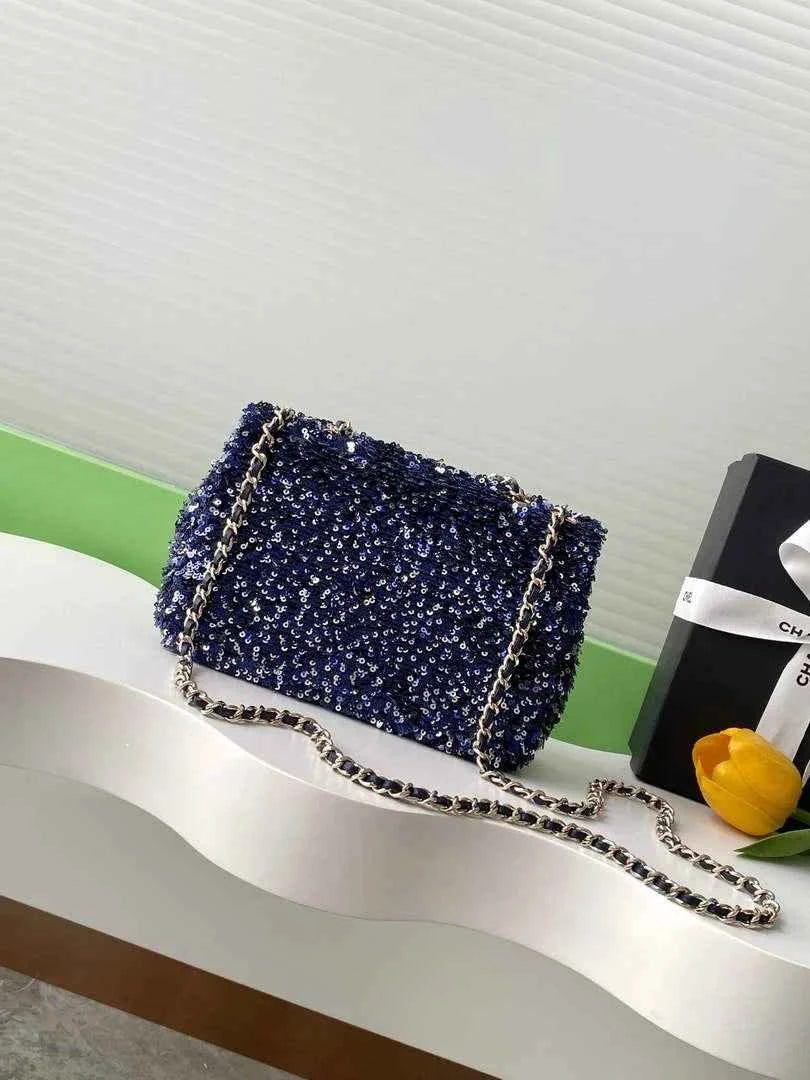 Chanel Flap bag, Fringed sequins,  AS4561 Navy Blue
