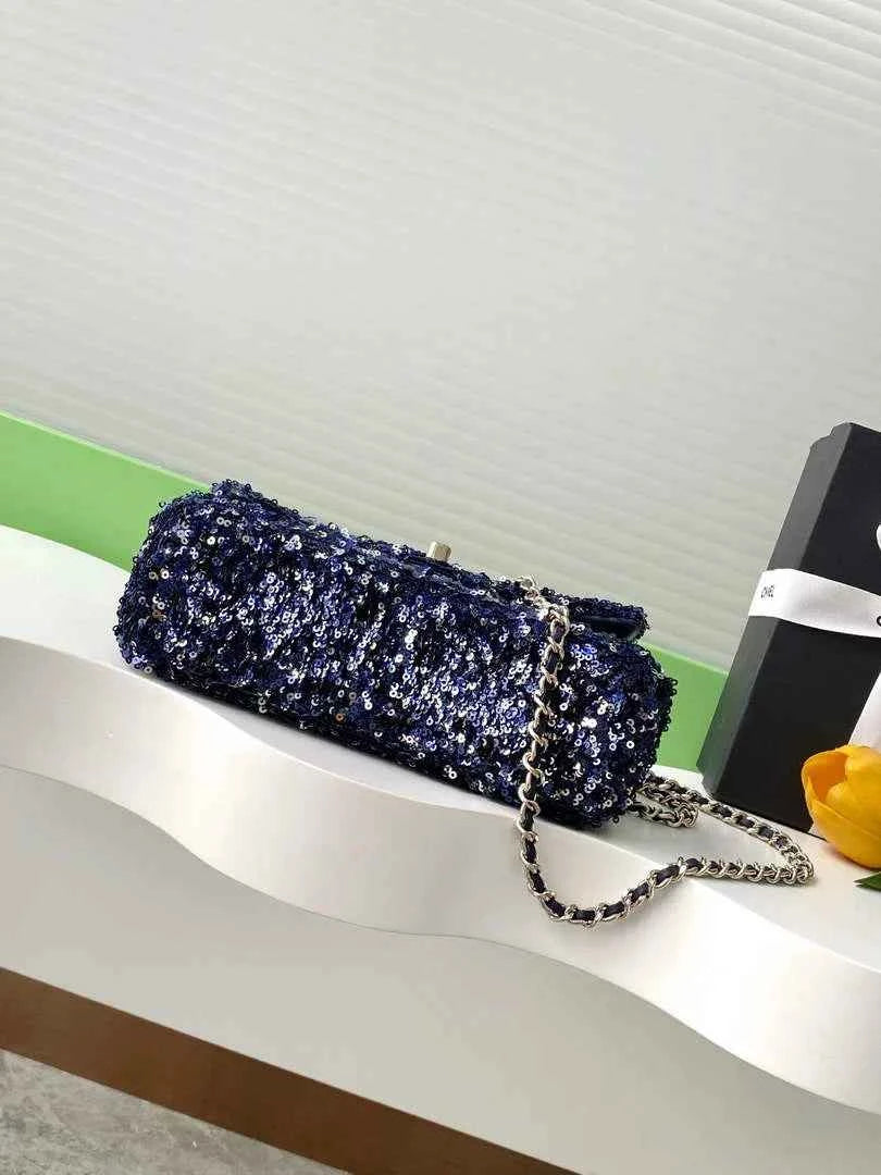 Chanel Flap bag, Fringed sequins,  AS4561 Navy Blue