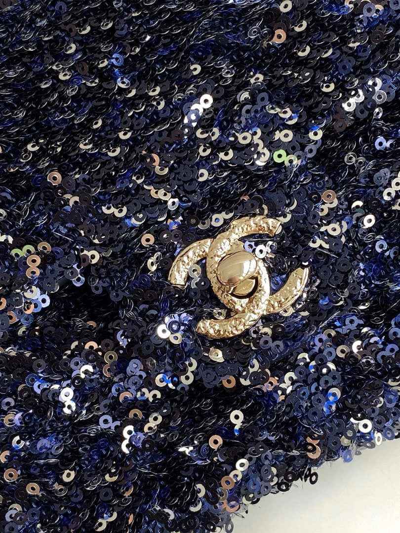 Chanel Flap bag, Fringed sequins,  AS4561 Navy Blue