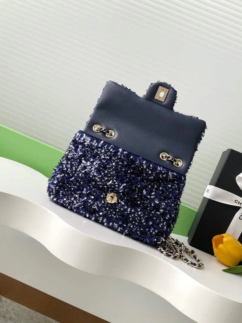 Chanel Flap bag, Fringed sequins,  AS4561 Navy Blue