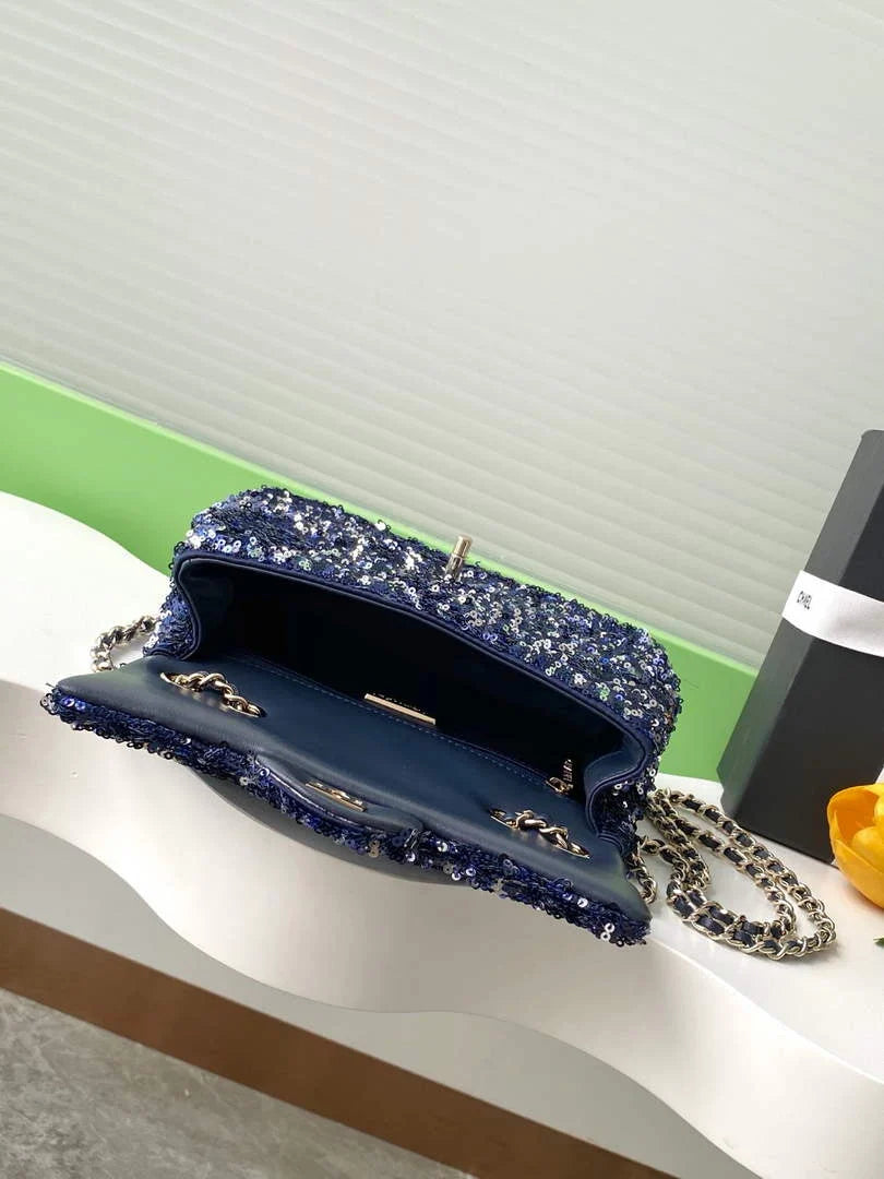Chanel Flap bag, Fringed sequins,  AS4561 Navy Blue