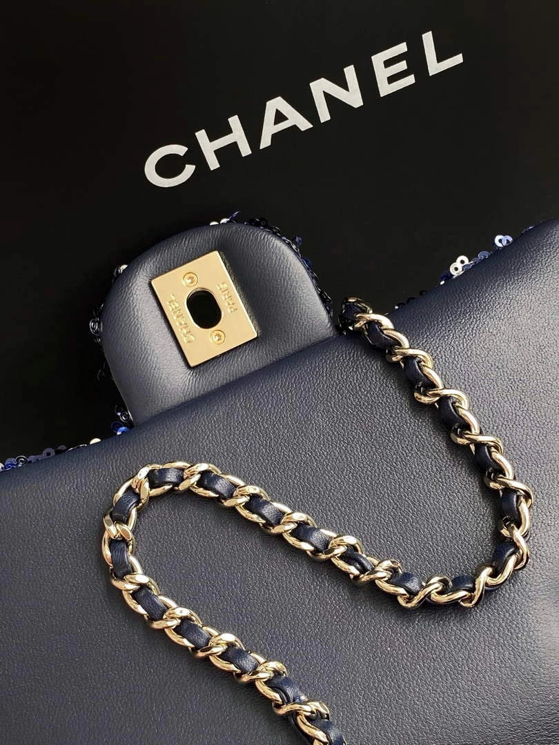 Chanel Flap bag, Fringed sequins,  AS4561 Navy Blue