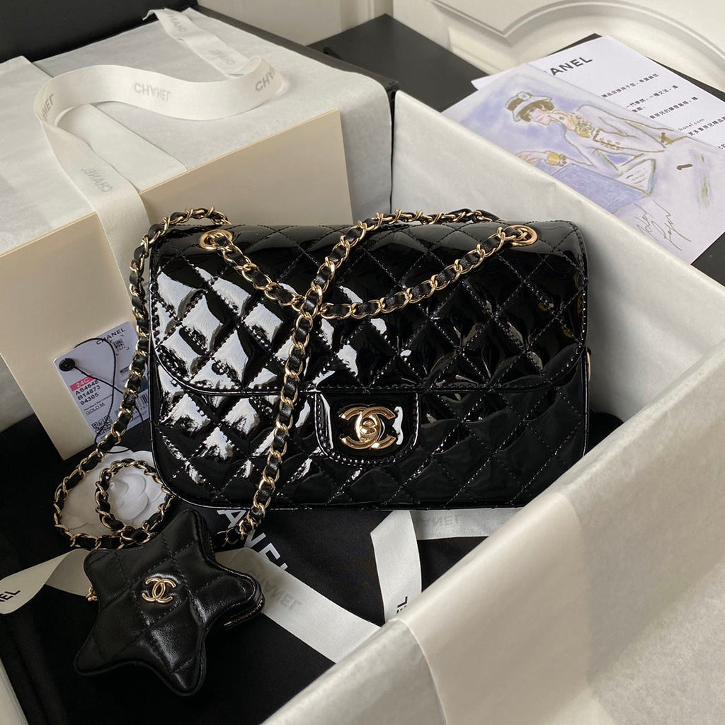 Chanel Flap bag star coin purse AS4648 Mirror calfskin Black