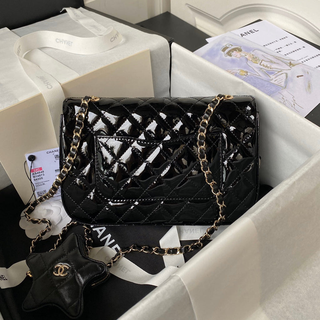 Chanel Flap bag star coin purse AS4648 Mirror calfskin Black