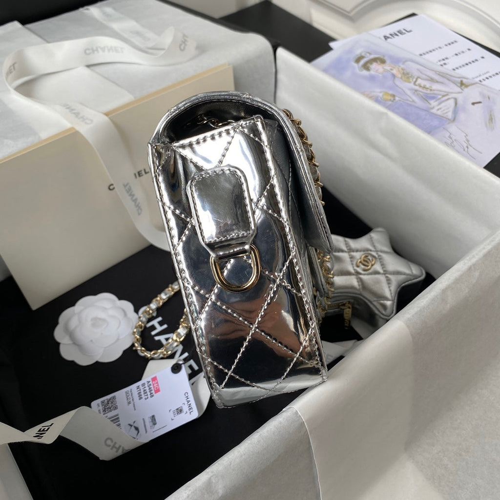Chanel Flap bag star coin purse AS4648 Mirror calfskin Silver