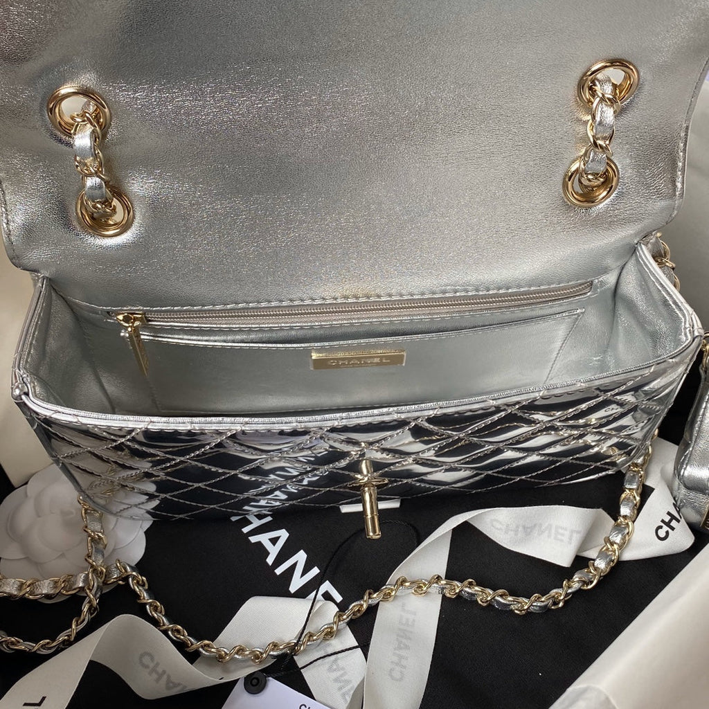 Chanel Flap bag star coin purse AS4648 Mirror calfskin Silver