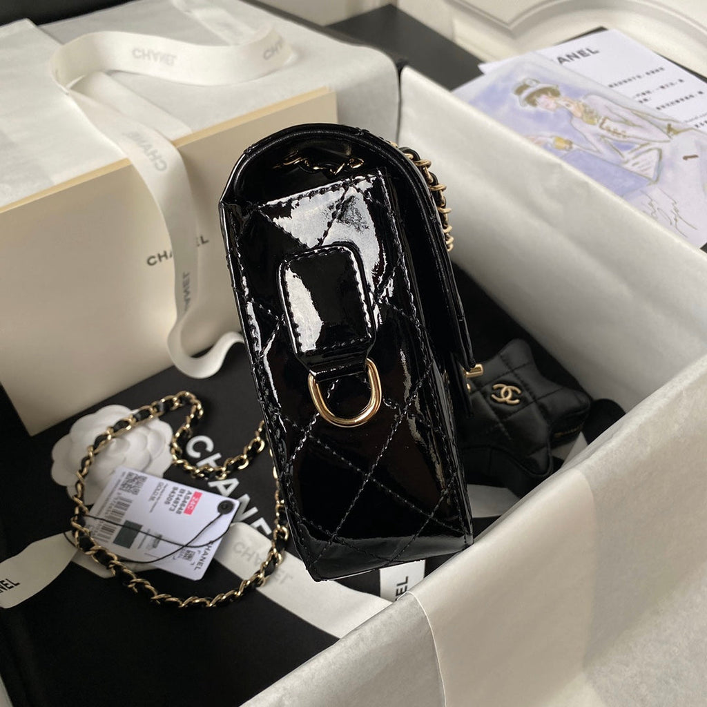 Chanel Flap bag star coin purse AS4648 Mirror calfskin Black