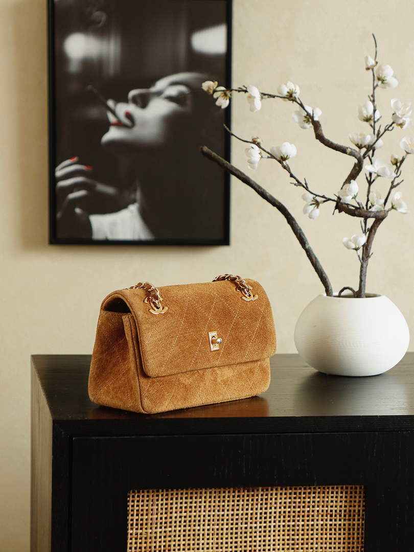 Chanel Flap bag, Suede Calfskin & Gold Metal, AS6417 Brown