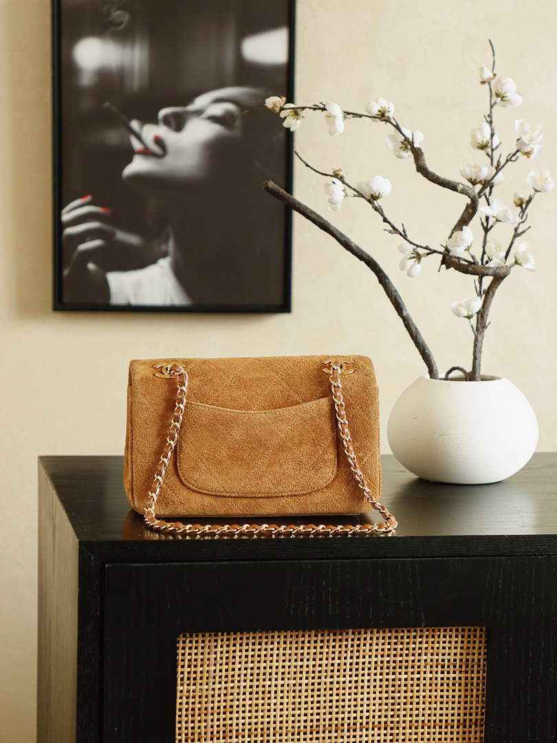 Chanel Flap bag, Suede Calfskin & Gold Metal, AS6417 Brown