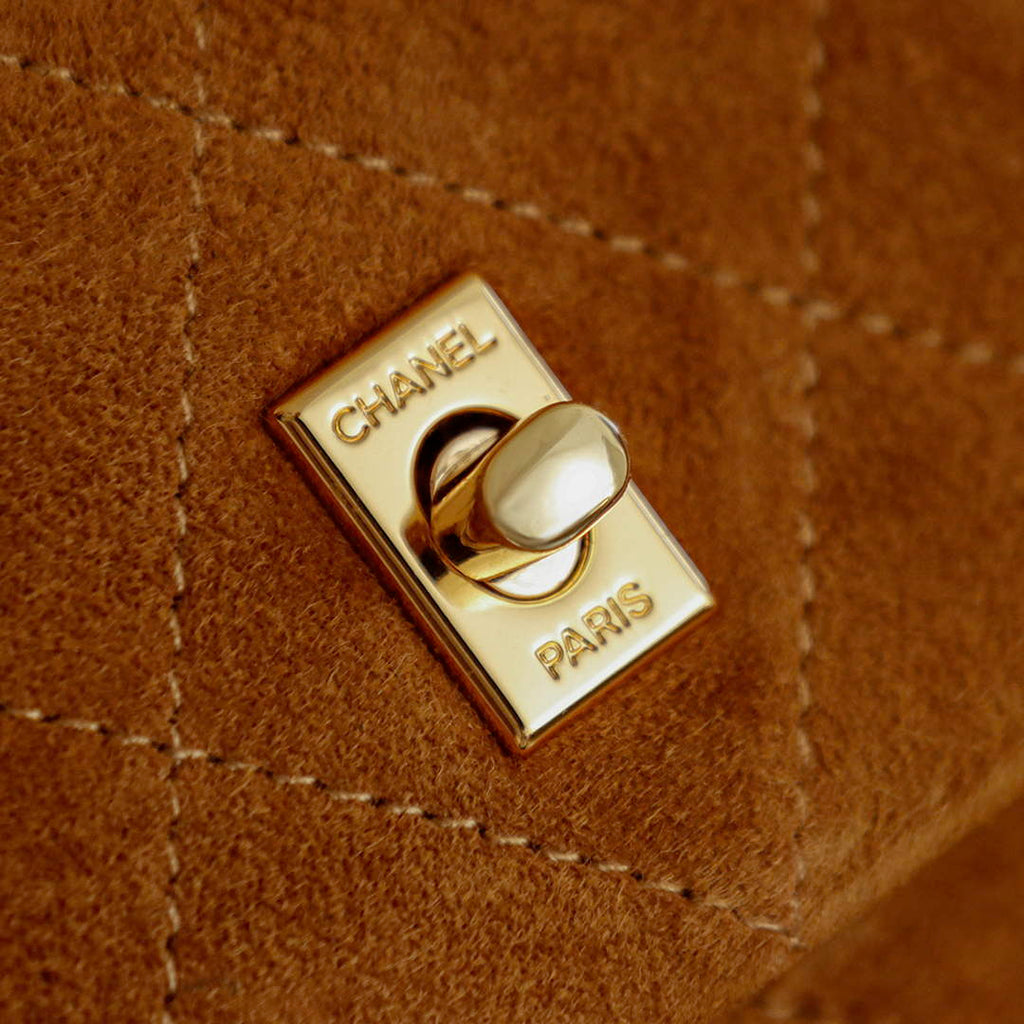 Chanel Flap bag, Suede Calfskin & Gold Metal, AS6417 Brown