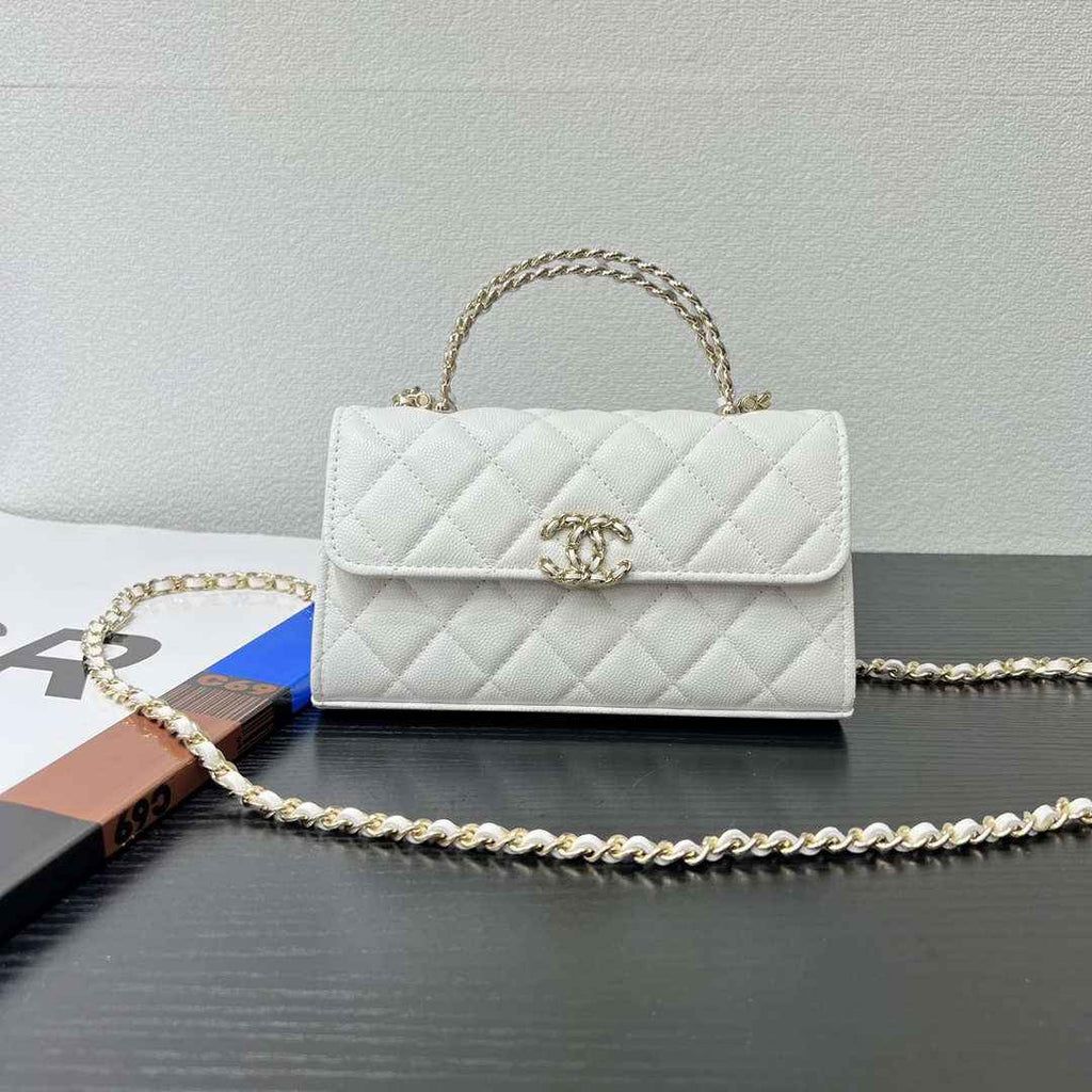 CHANEL White Mini Flap Bag with Handle - AP3238