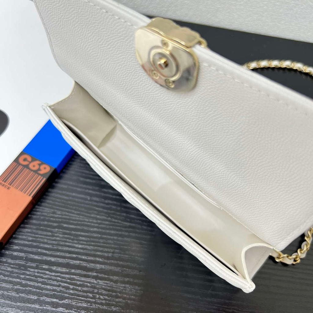 CHANEL White Mini Flap Bag with Handle - AP3238