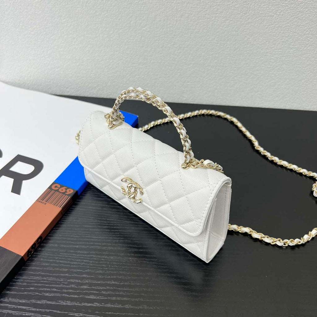 CHANEL White Mini Flap Bag with Handle - AP3238