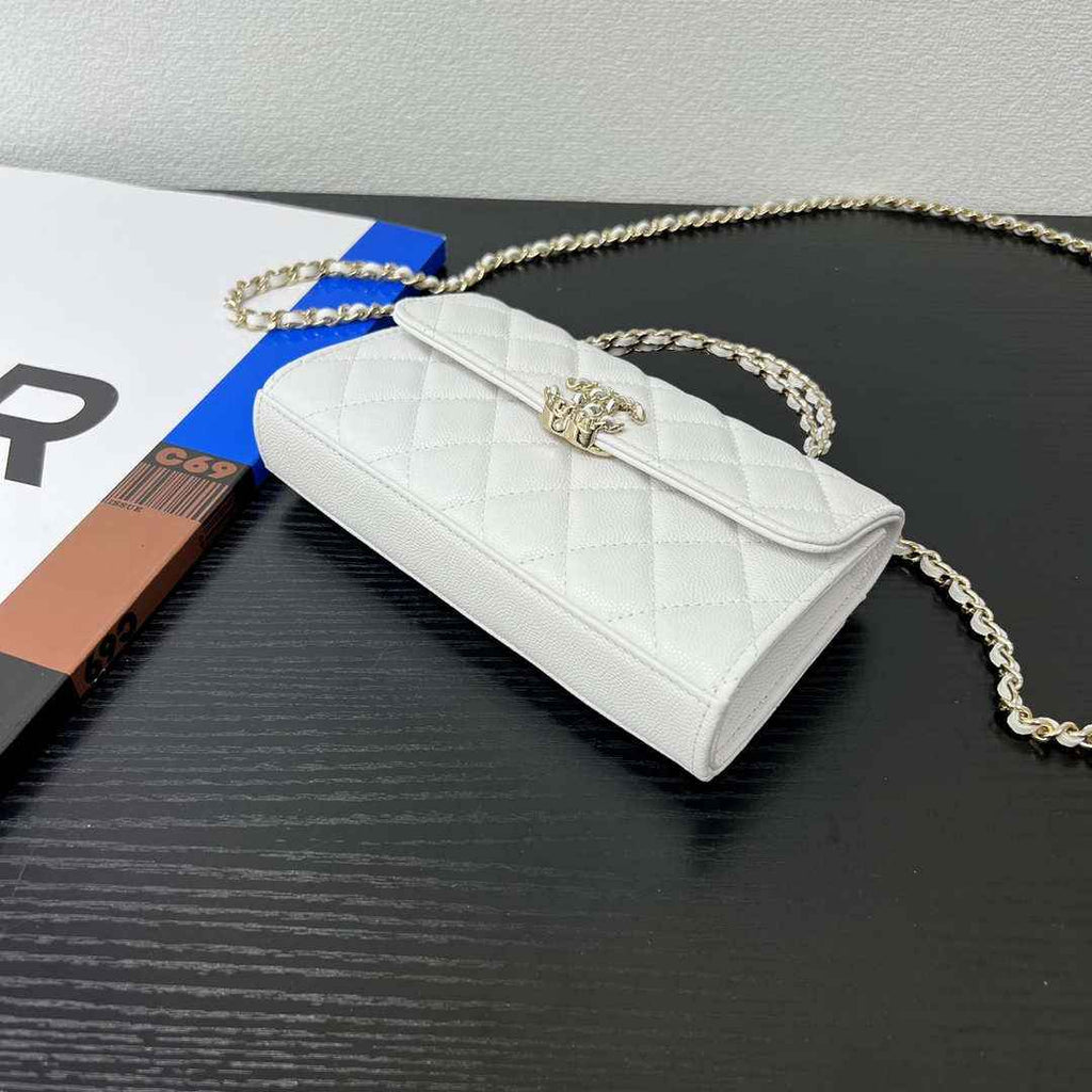 CHANEL White Mini Flap Bag with Handle - AP3238