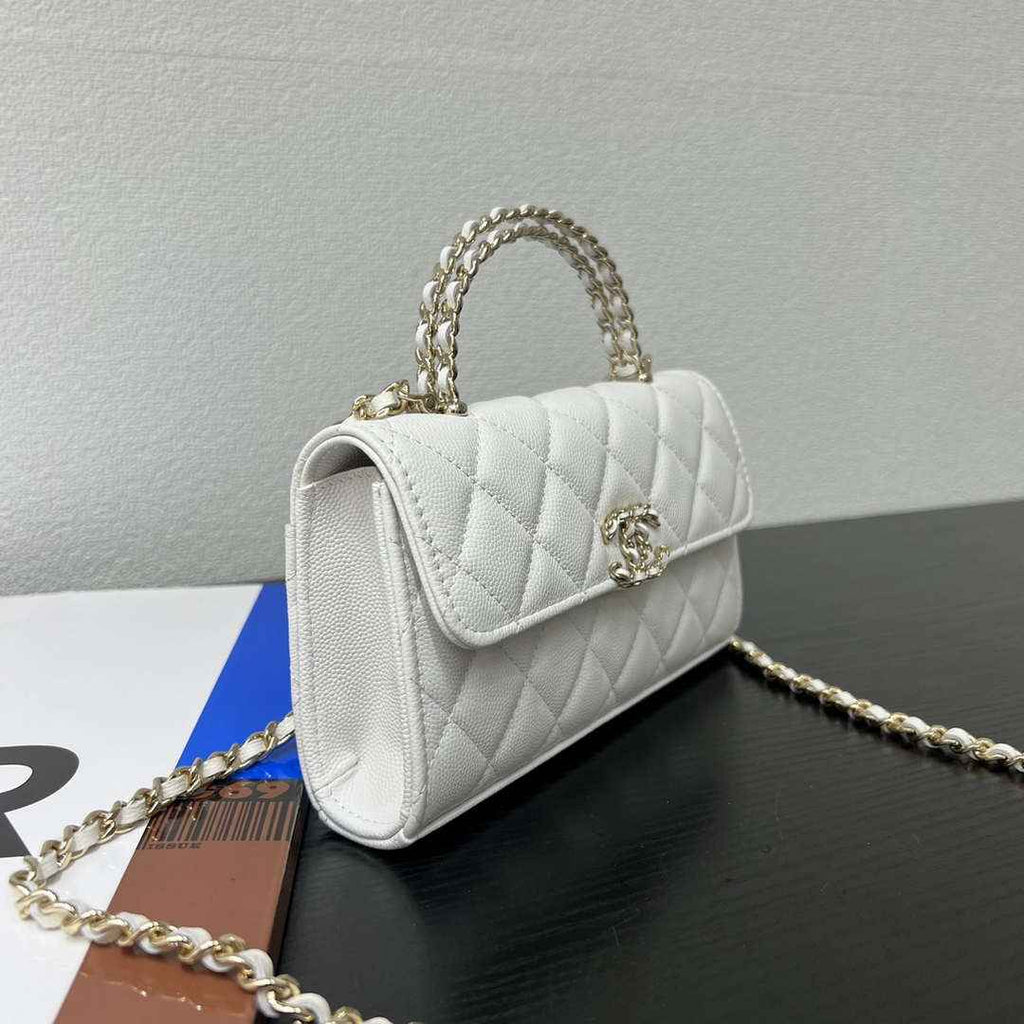 CHANEL White Mini Flap Bag with Handle - AP3238