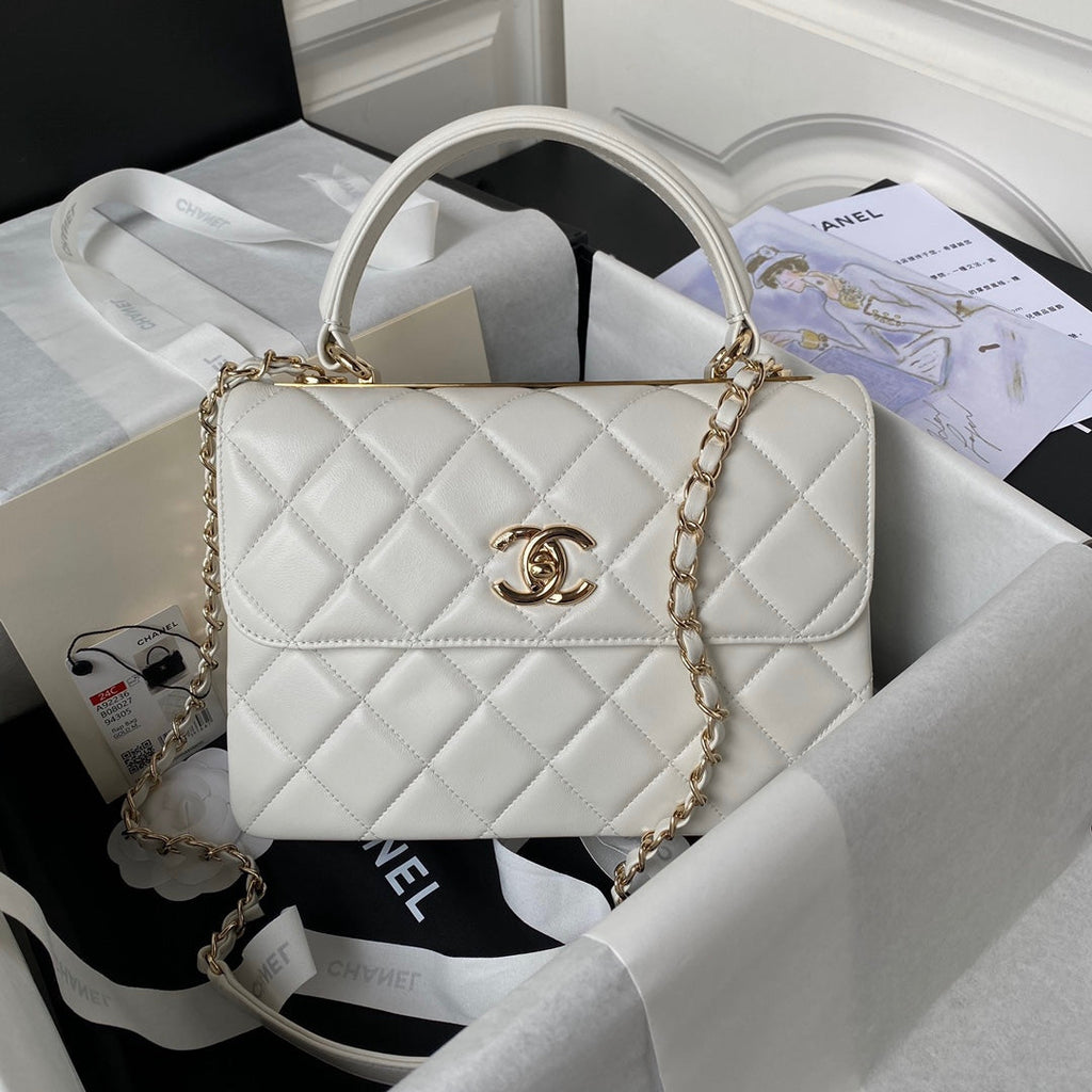 Chanel Flap bag with top handle A92236 Beige Lambskin