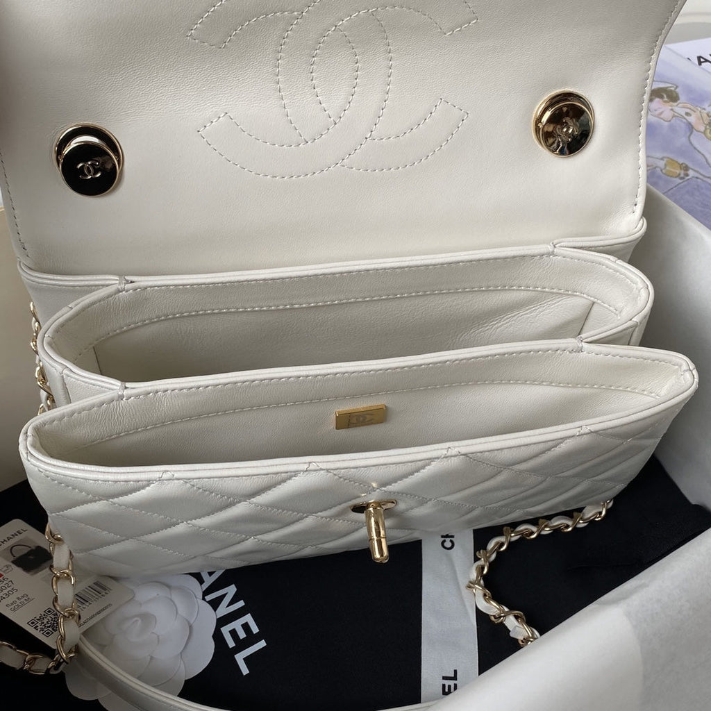 Chanel Flap bag with top handle A92236 Beige Lambskin