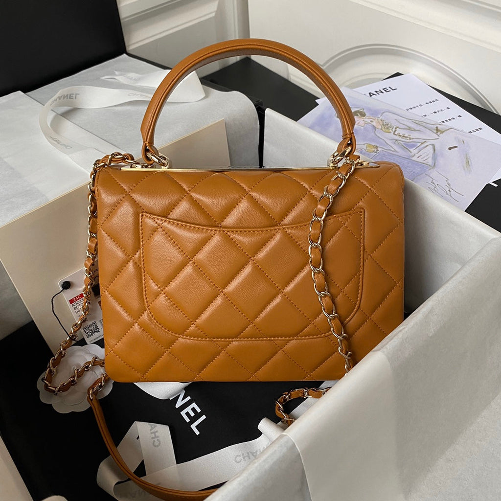 Chanel Flap bag with top handle A92236 Brown Lambskin