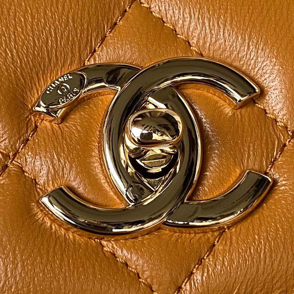 Chanel Flap bag with top handle A92236 Brown Lambskin