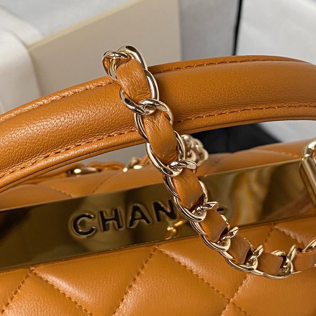 Chanel Flap bag with top handle A92236 Brown Lambskin