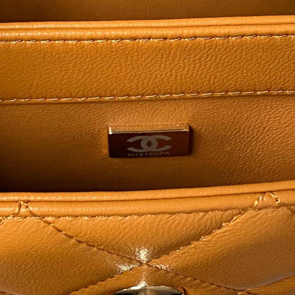 Chanel Flap bag with top handle A92236 Brown Lambskin